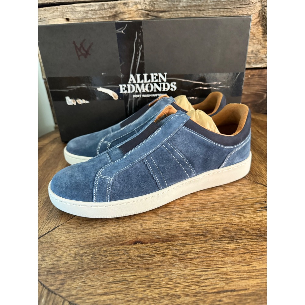 Allen Edmonds Lafayette Mens 10.5 D Dark Denim Blue Suede Slip On Sneakers 7910‎